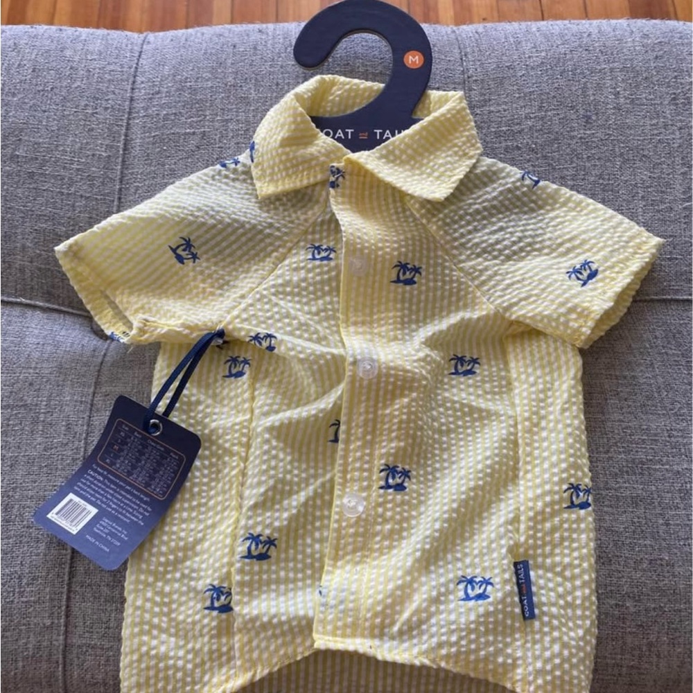 Coat and tails dog Hawaiian yellow Shirt with Blue Accents